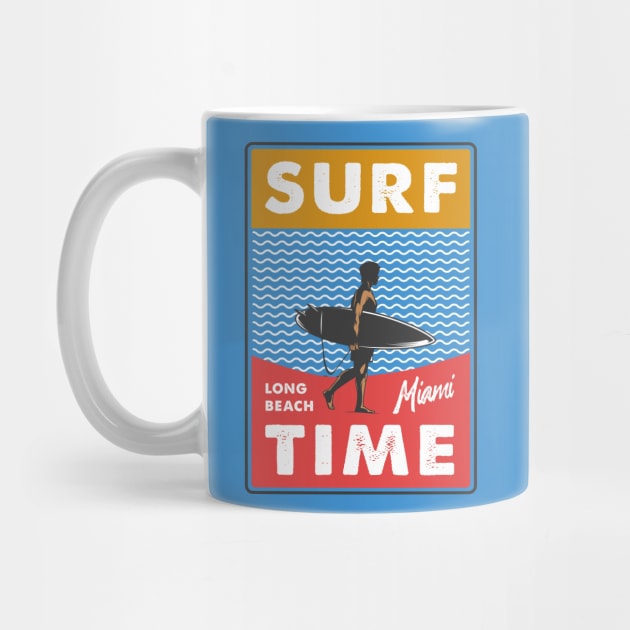 Surf Time Long Beach Miami Retro Vintage Surf Design by TSHIRT PLACE